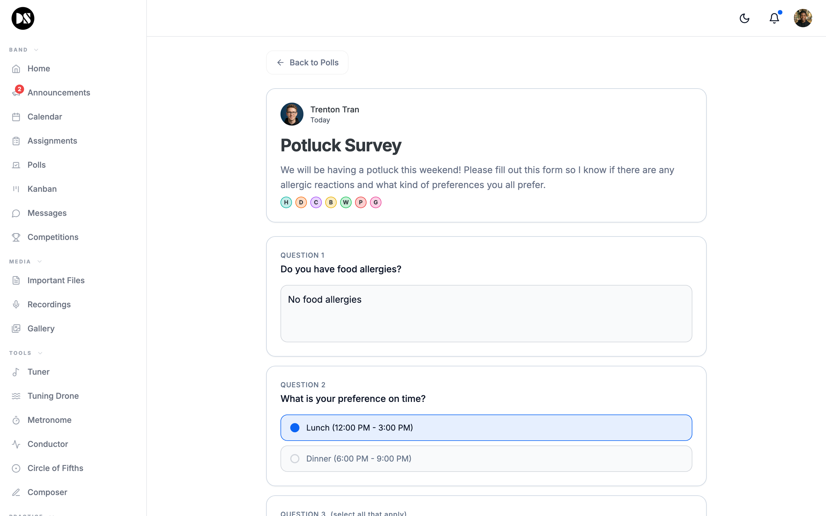 Polls — gauge your band's preferences in real time