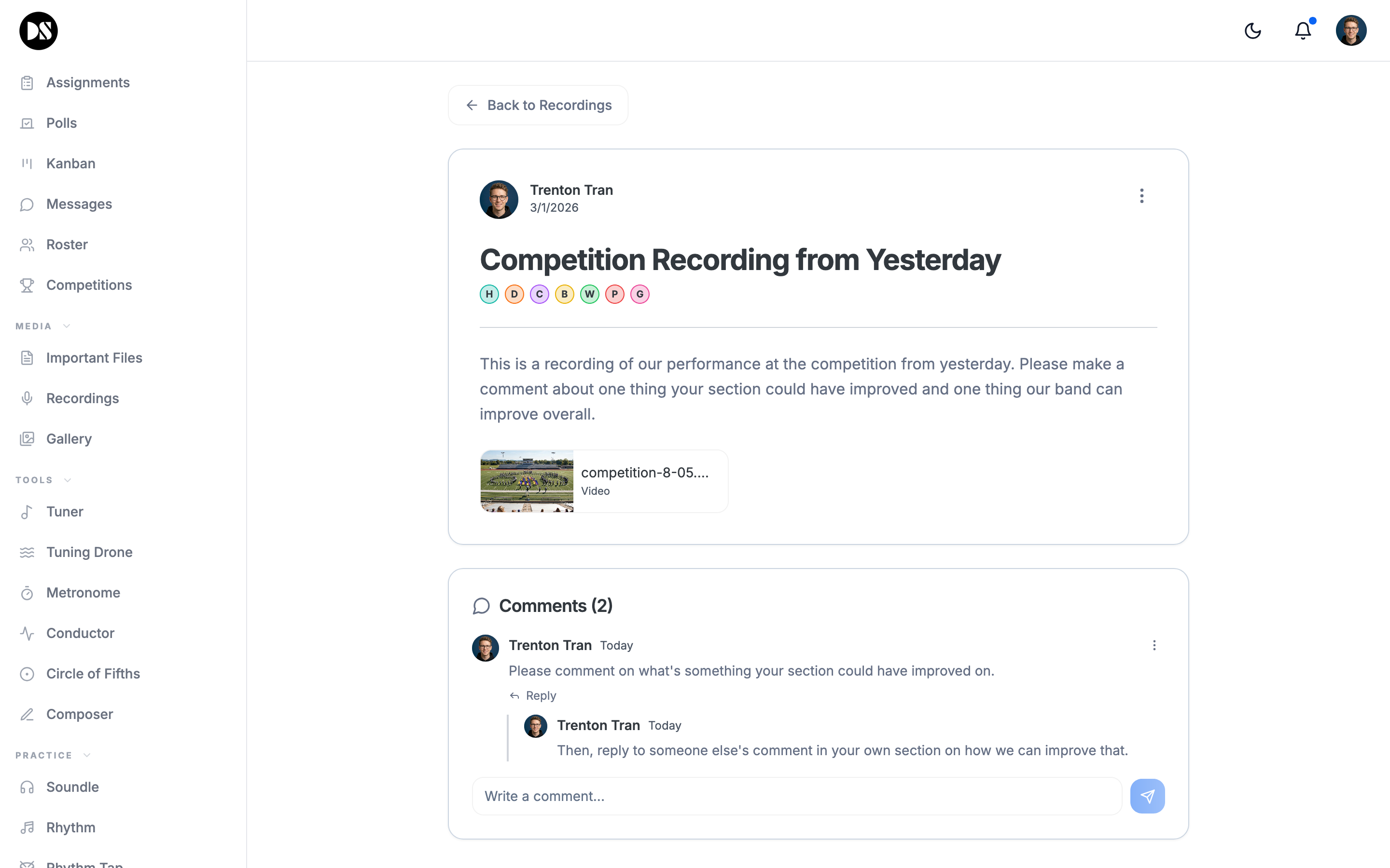 Field Recordings — rehearsal & performance recordings with comments